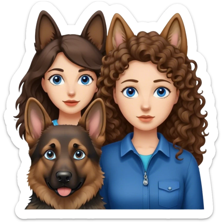 Woman mit Curly Long brown hair und helles Haut mit blaue Augen dazu der Deutscher Schäferhund  sticker
