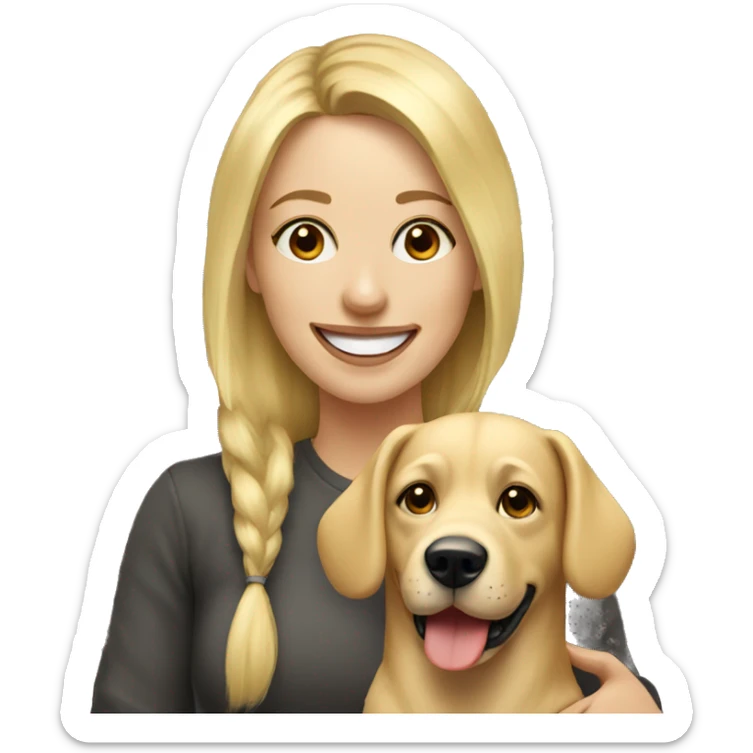 smiling woman blonde hairwith dog portrait sticker