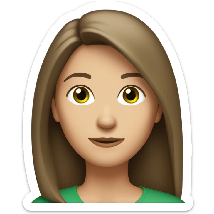 pretty middle age woman with green eyes and shoulder length straight brown hair casual sticker