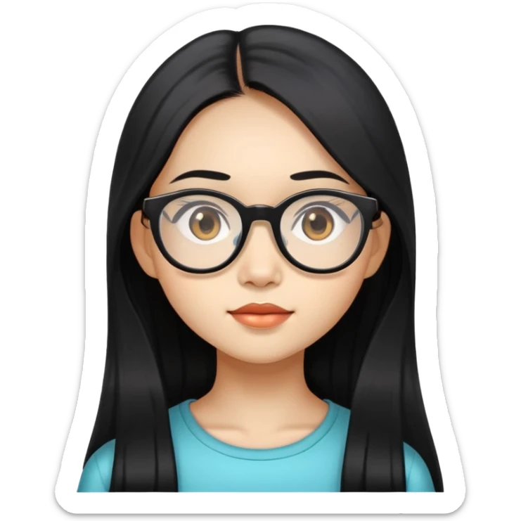 young Vietnamese girl head with very long black hair and glasses sticker