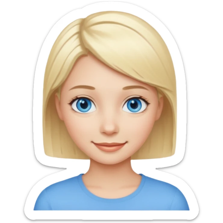 A girl with blue eyes and short blonde hair. She is smiling. sticker