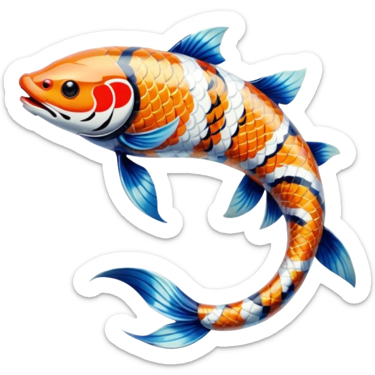 Exotic Tropical Floral Swirl-Patterned Tribal Pretty Asian ornate painted Japanese aesthetic beautiful shiny pretty glossy smooth elegant Koi-Fish-Kitsune-Yokai-animal-creature with tiger stripes on it sticker
