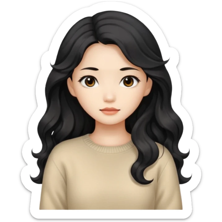 Beautiful girl,Black hair, wavy long hair,Black eyes,Chinese, beige sweater  sticker