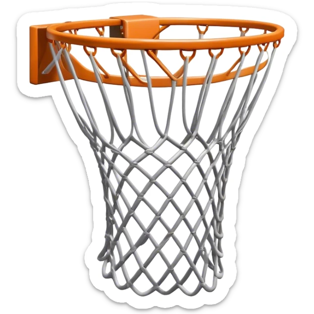 Cinematic Realistic image of a basketball hoop with a detailed metal rim and intricately woven net, captured in dynamic lighting that evokes the charged atmosphere of a competitive court sticker