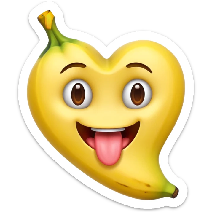 a banana in the mouth of a heart eyes emoji with its tongue out sticker