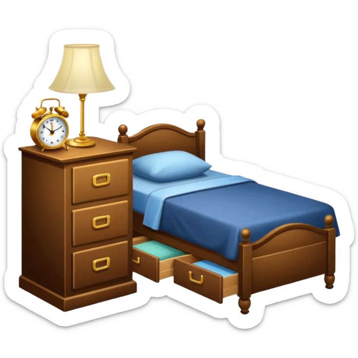 A Cupboard-commode-drawer-night-bed-stand furniture with a night lamp on, a photo on, and a digital alarm clock on sticker