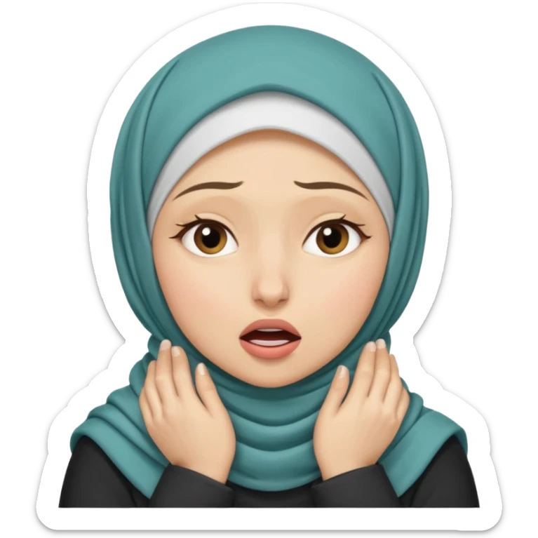 A light hijabi woman choking herself out of frustration but she's nonchalant  sticker