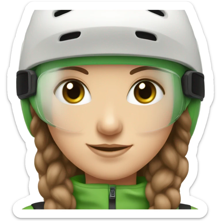 White Girl, Brown hair, Green Eyes, Ski Helmet, Smiling sticker