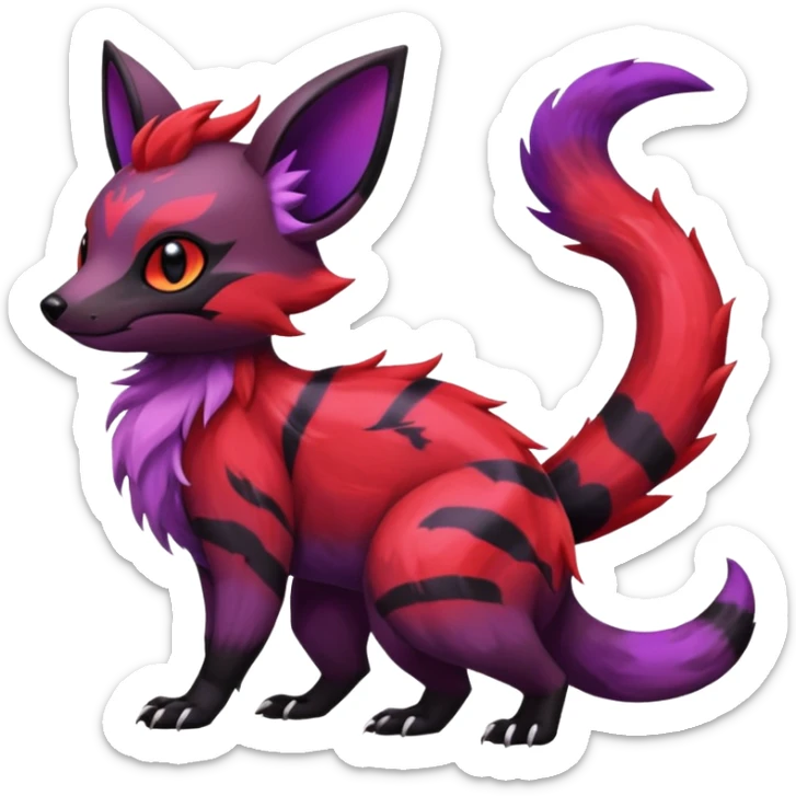 Rare exotic cute epic aesthetic gothic colorful Salandit-Eevee-Civet-species-Fakemon-hybrid-creature, with markings, full body sticker