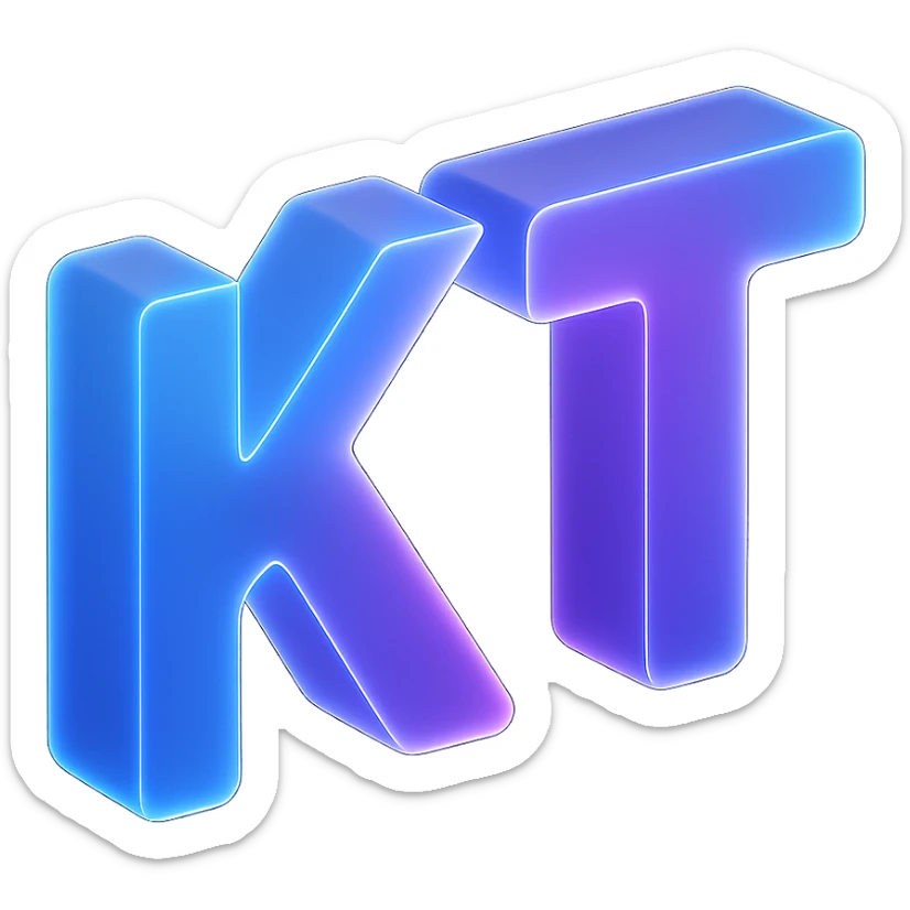 the letters KT with a fancy colorful gradient for the color with blue and purple sticker