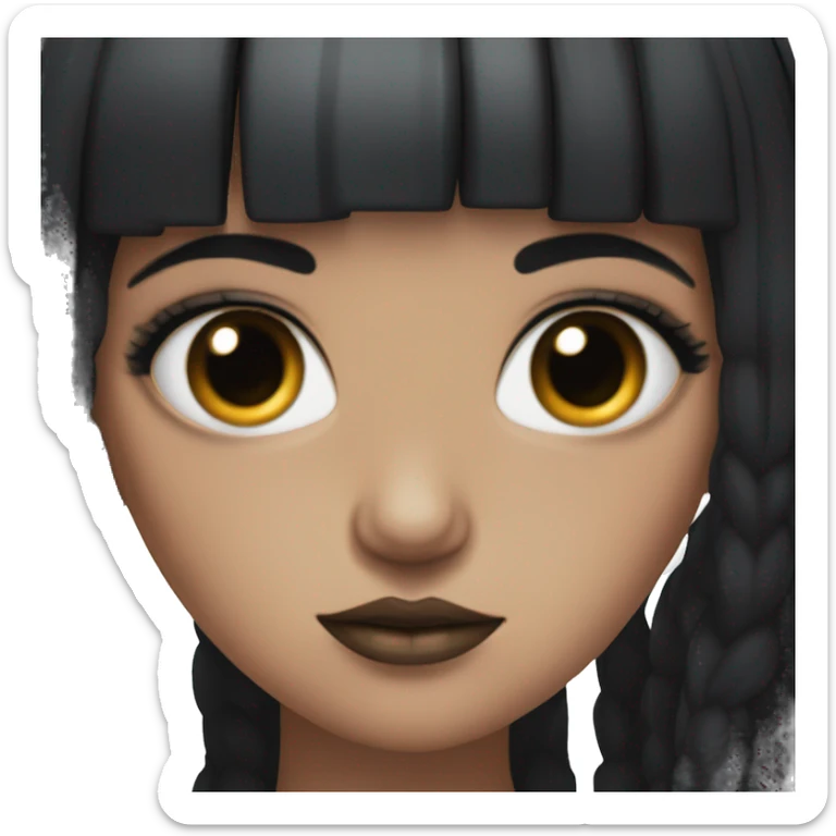 Goth girl with black hair and peach skin with black under her eyes sticker