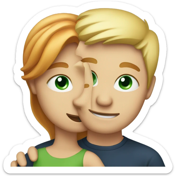 Lady with red and blonde hair with green eyes giving the man with blonde hair and blue eyes a hug sticker