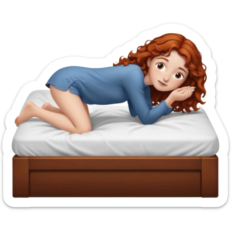 Fullbody nude very beautiful girl very beautiful face with freckles, wavy hair, big boobs, big ass, sexy body, bending over a bed spreading ass, getting ready for sex, busty sticker