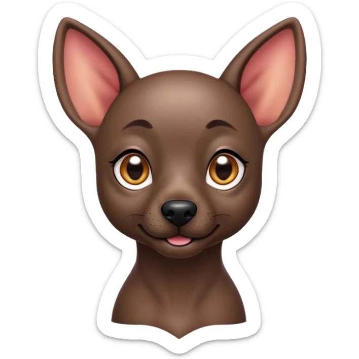 Cinematic Cute Xoloitzcuintle dog Portrait Emoji, Head tilted playfully and inquisitively, featuring smooth, hairless ebony skin with distinctive, artistic wrinkles, round, sparkling dark eyes filled with curiosity, Simplified yet irresistibly adorable features, highly detailed, glowing with a warm, friendly glow, high shine, affectionate and spirited, stylized with a touch of whimsy, bright and endearing, soft glowing outline, capturing the essence of a mischievous yet loving companion, so playful it feels like it could trot out of the screen and into your arms! sticker