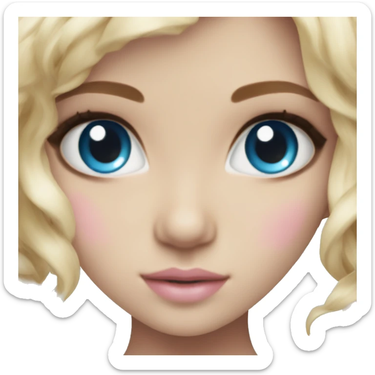 ocean blue doll eyes, blonde hair, feminine, pink, girl, angelic sticker