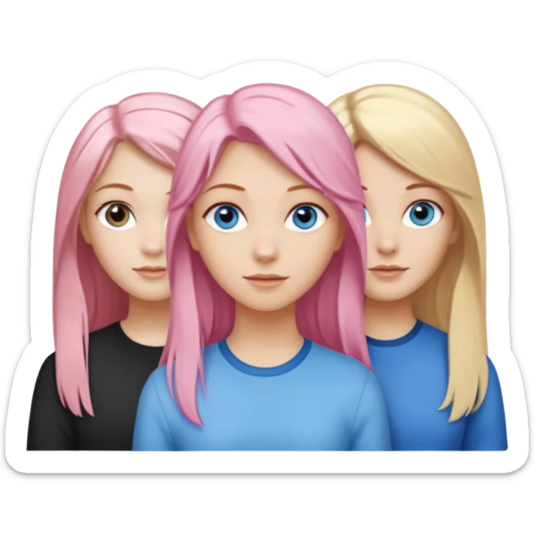 Girlfriend emoji - include 1 white girl with long light pink hair and blue eyes, 1 white girl with brown eyes and medium honey blonde hair, and 2 white girls with brown eyes and long dark brown hair, 1 white girl with blue eyes and light blonde hair,  sticker