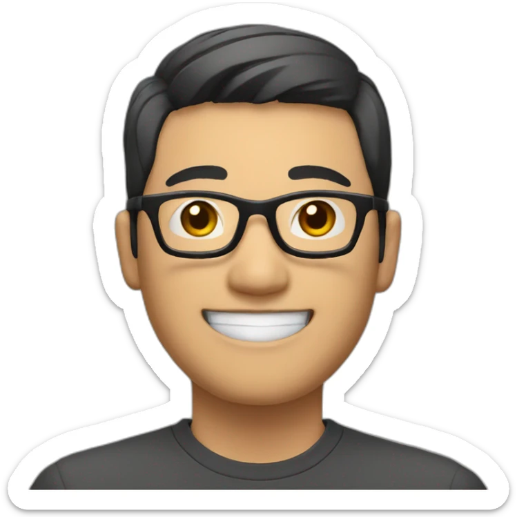 asian man, very short hair, black frame glasses, smile, head to shoulder shoot  sticker