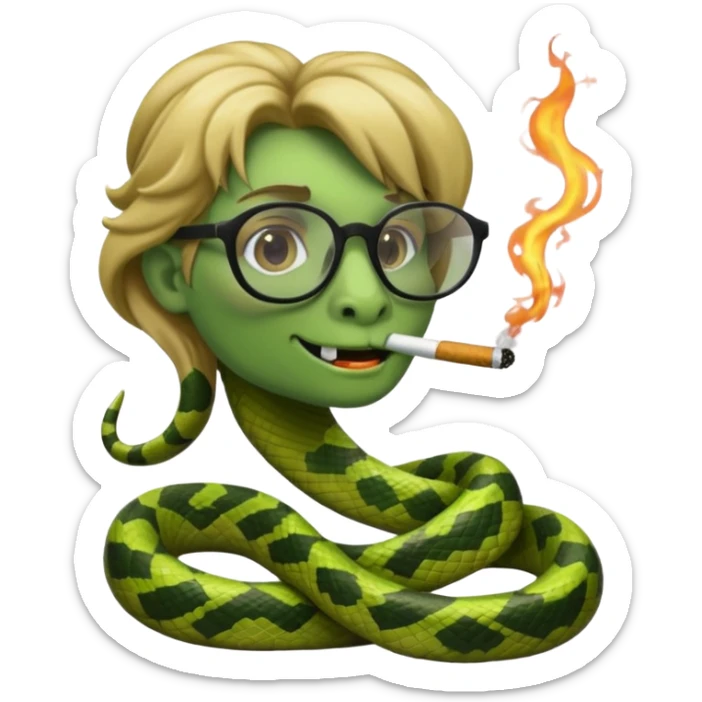 can you create a sneaky bitch SNAKE with big glasses smoking a cigarrette? the SNAKE needs to have dirty blonde hair sticker