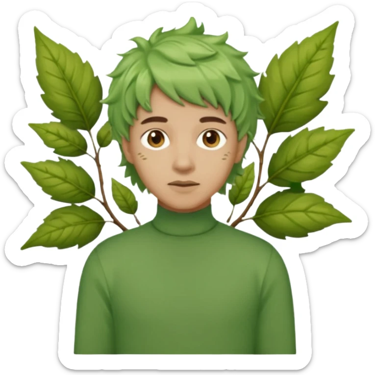 The Tree of Wisdom of The Wiggles with light skin, brown eyes, green leaves wig and, green skivvy shirt, light brown pants sticker