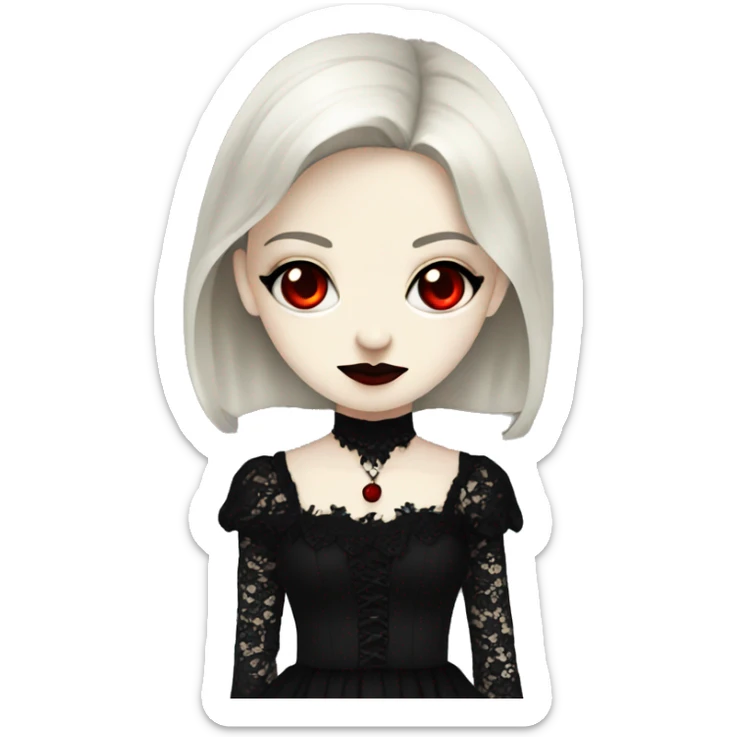 Emo vampire lady with pale skin and red eyes with black lace dress  sticker