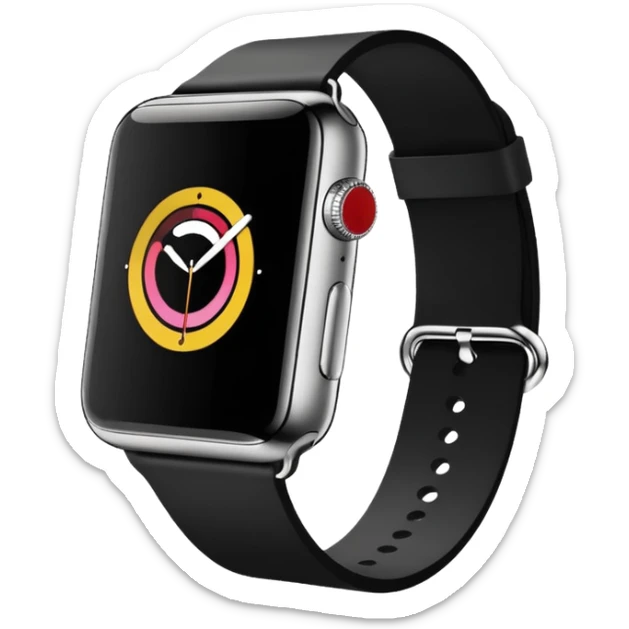 a black apple watch with rings and a #00DDC5 band in the style of an ios emoji  sticker