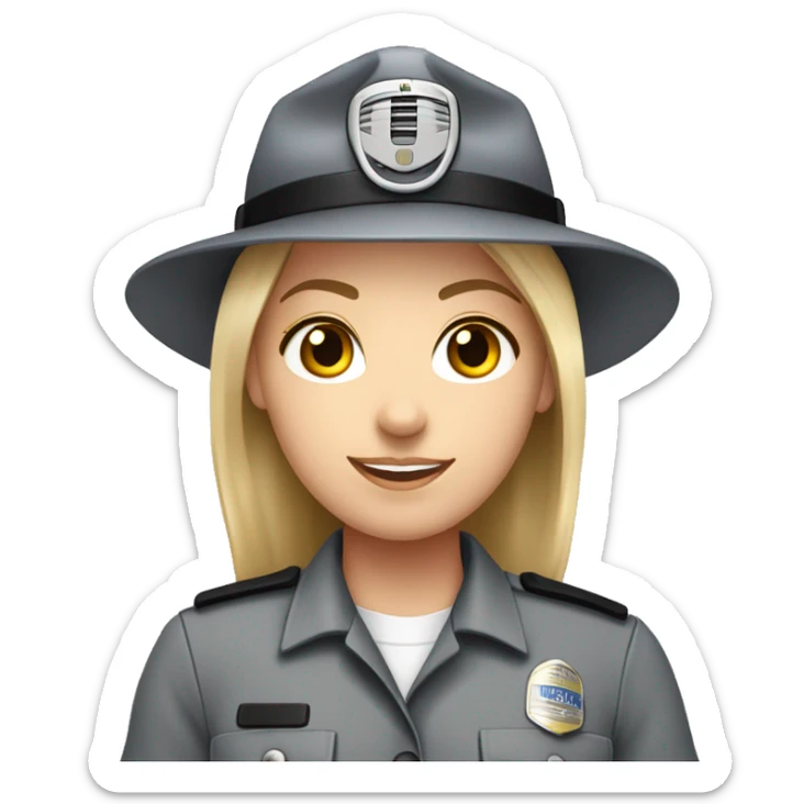 White Girl correctional officer in a grey button shirt with radio no hat sticker