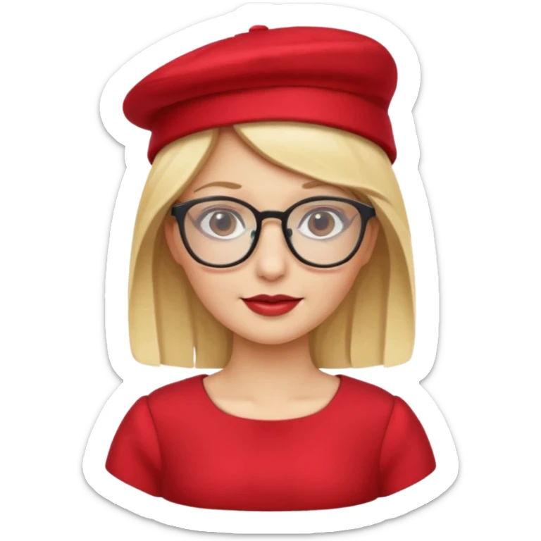 blonde woman wear red hat and dress and glasses sticker