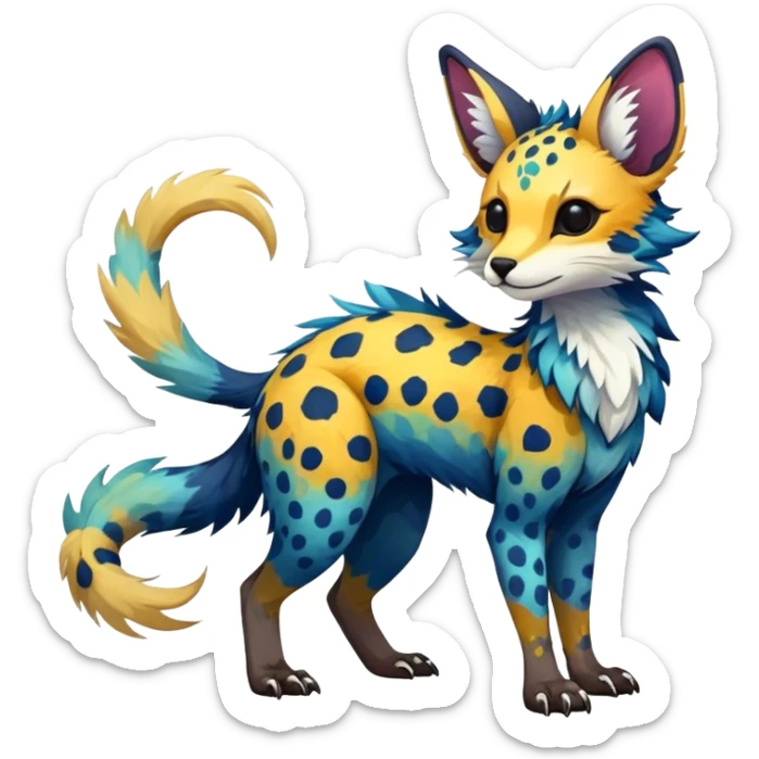 Feral Rare Fantasy colorful Vernid-Trico-species by LiLaiRa, random markings, tufted tail, tufted ears, full body sticker