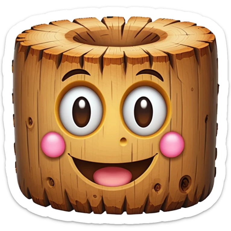 a log emoji. the top of the log is a smiley face with two small dots for eyes and a large U shape for the mouth. sticker