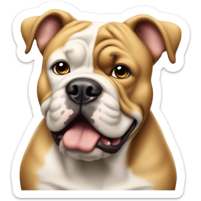 an english bull dog who is golden tan with white, slobbering sticker