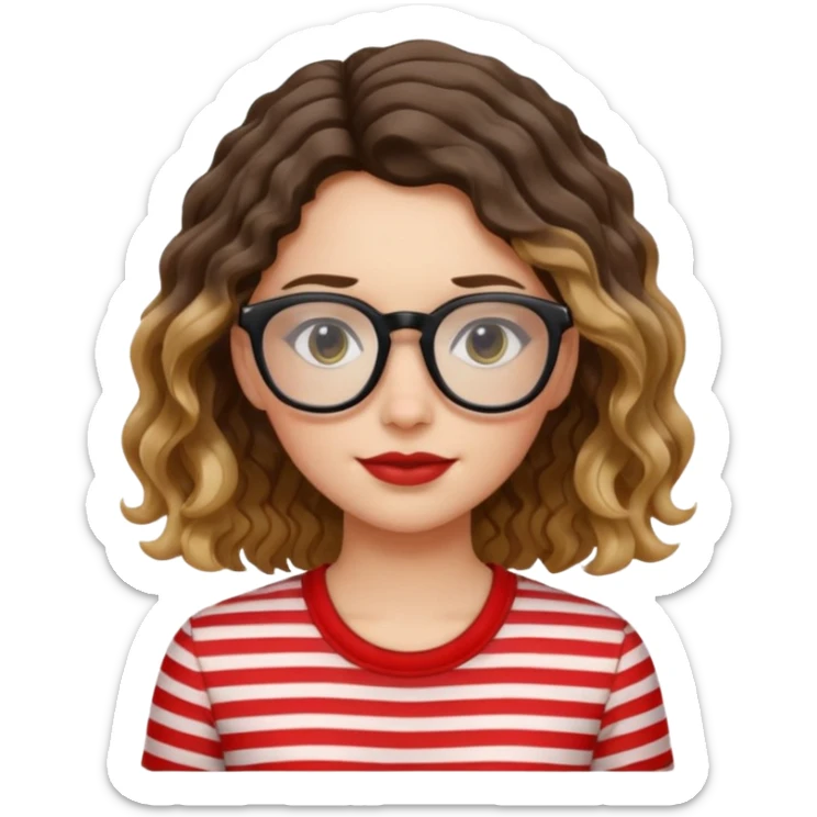 niña con pelo ondulado con una polera de tiras rojas y lentes negros  sticker