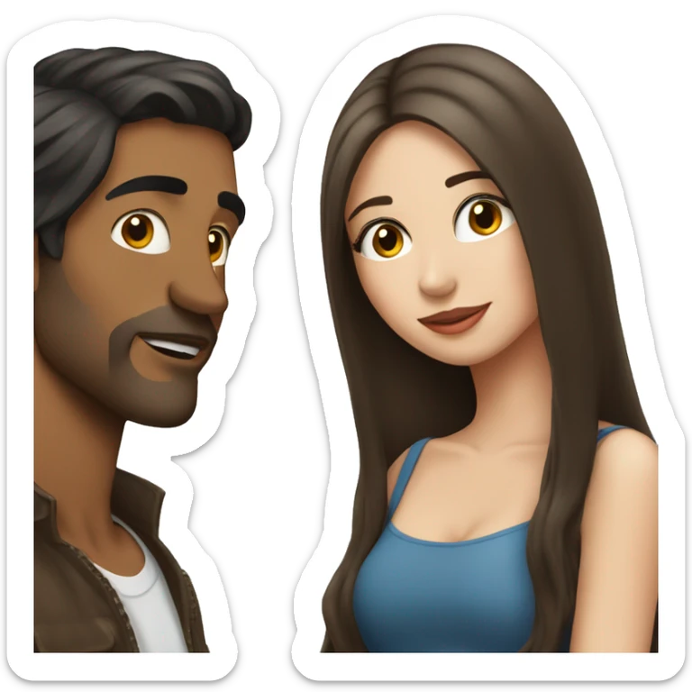 Brunette man with chinhair kissing brunette woman with long hair sticker