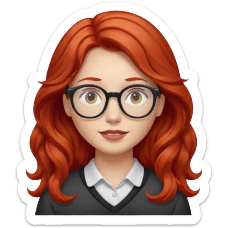 Peli roja rojo fuerte , con lentes pelo ondulado largo sticker