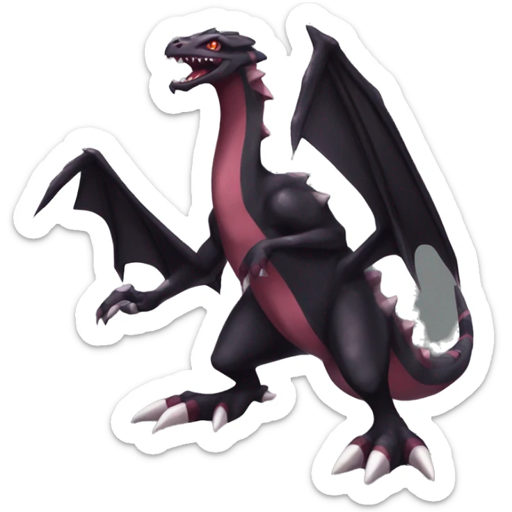 cool edgy black and maroon Dark-type nargacuga Salazzle  Salandite Pokémon full body by LiLaiRa, by Falvie sticker