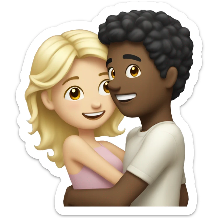 Blonde girl happy and celebrated with boyfriend with black hair  sticker