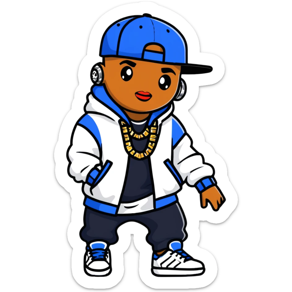 hip-hop rapper with bling, baggy clothes, and stylish sneakers sticker