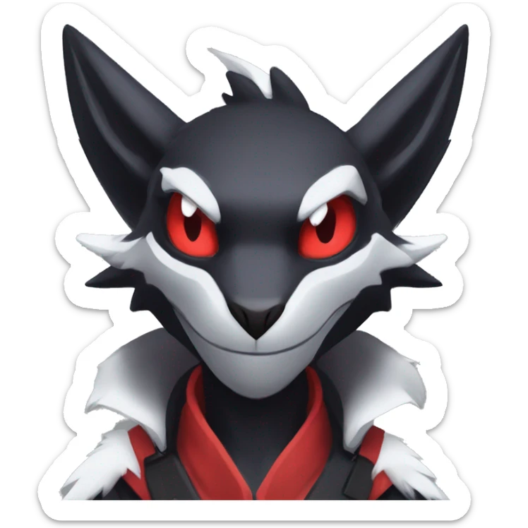 Black Cool Edgy Anthro Noivern-Nargacuga-Sergal-Fakémon  with White and Red Edgy markings sticker