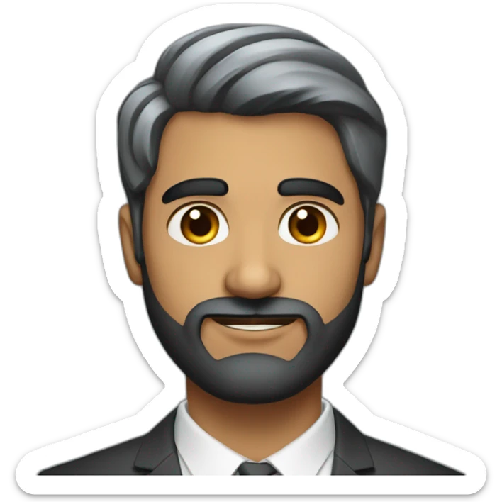 Modern Indian man with wavy short black hair, modern haircut, wearing suit, black short beard sticker