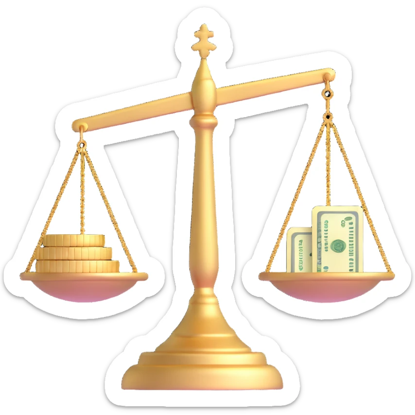 gold scale with money on one side and beauty products on the other sticker