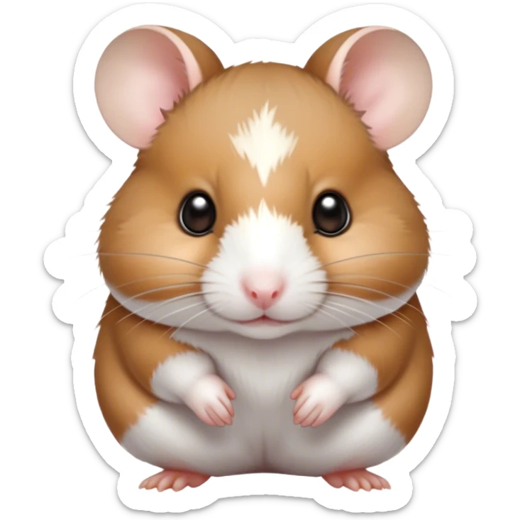 Cinematic Noble Brown and White Banded Hamster Portrait Emoji, Poised and regal, with a tiny, compact build and a uniquely patterned fur of warm brown and crisp white bands, deep-set soulful dark eyes, Simplified yet sharp and sophisticated features, highly detailed, glowing with a soft, dignified glow, high shine, intelligent and charming, stylized with an air of distinctive elegance, focused and attentive, soft glowing outline, capturing the essence of a watchful and confident rodent, so majestic it feels as though it could scurry out of the screen with effortless authority! sticker