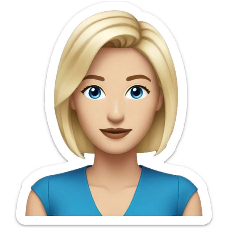 news anchor blonde medium length hair, blue eyes looking slightly to the left sticker