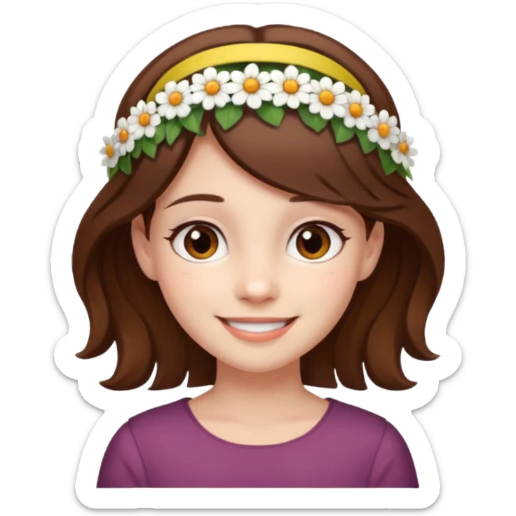 girl with white skin, brown hair, brown eyes, smiling sticker