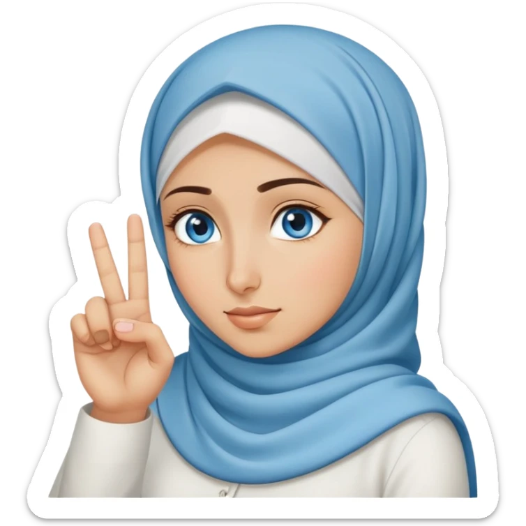 Turkish beautiful finish Konya girl blue eyes with hijab and says no with her finger hand sticker