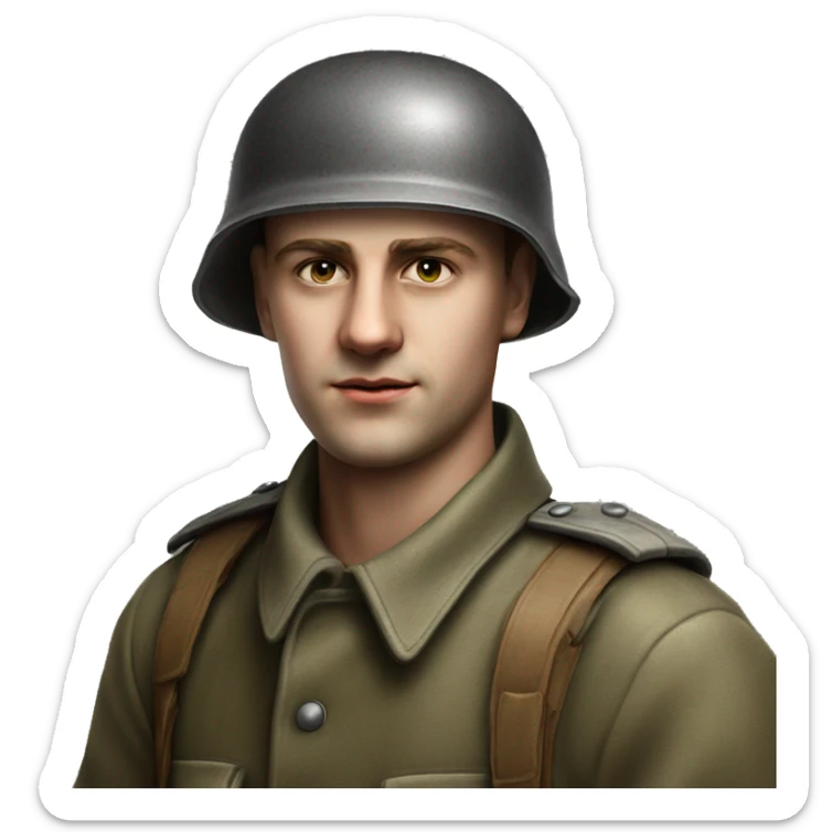 guy 28 years old german soldier in helmet 1940 photorealistic serious sticker
