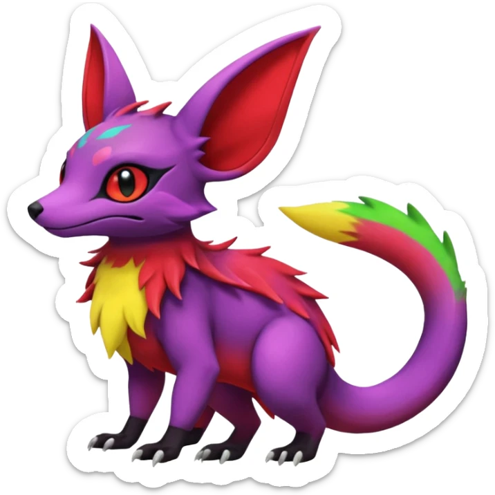 Rare epic aesthetic colorful Salandit-Noibat-Eevee-Genet-species-Fakemon-hybrid-creature, with markings, full body sticker