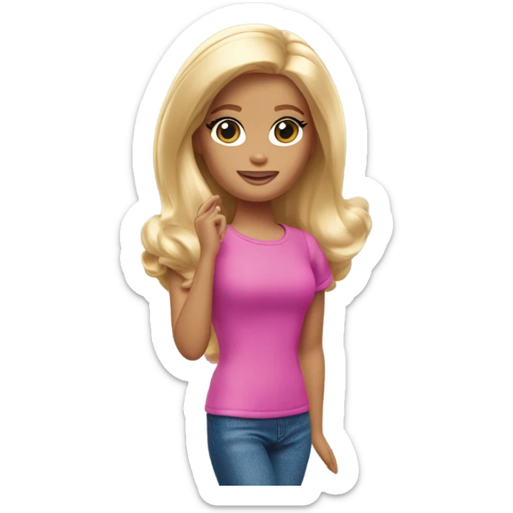 barbie doll hand to side saying duh wearing read shirt and blonde hair sticker