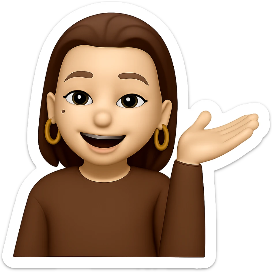 change her outfit to a brown color dress, keep the woman with golden earring rings and no background in the same style sticker