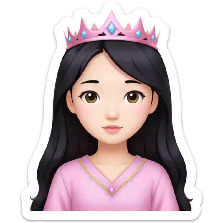 Asian girl with long black hair and soft princess pink pastel vibe  sticker