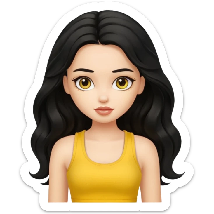a pretty bratz girl with long wavy black hair in a yellow tank top sticker