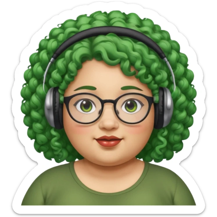  headphone wearing and glassess and green curly haired fat girl earrings sticker